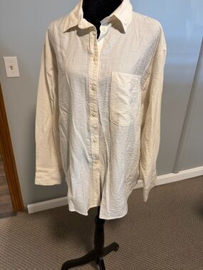 A New Day Cream Oversized Button Down Shirt Size M NWT